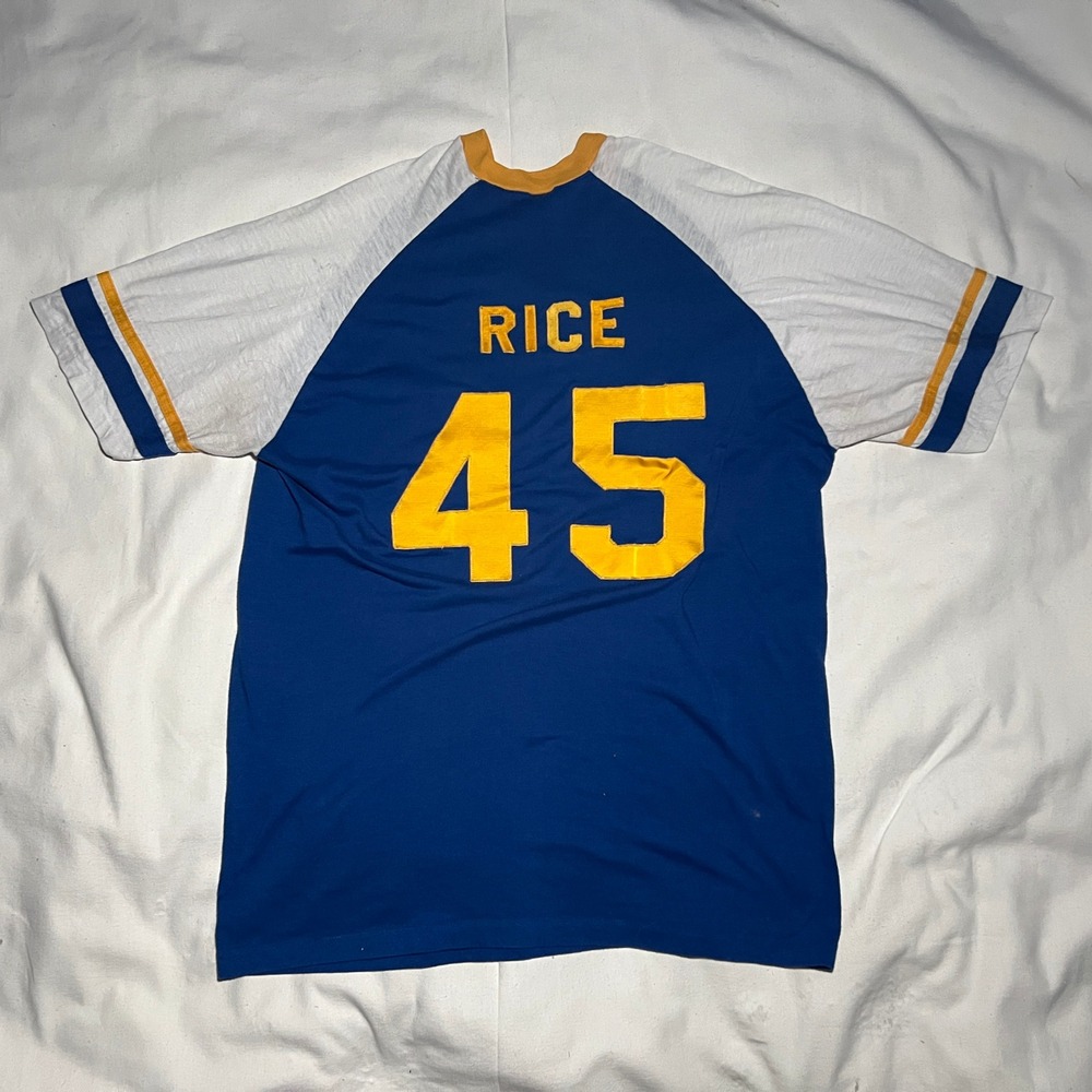VTG Mr Coffee Raglan T-Shirt Jersey XL Rice 45 Sport-T Stedman Blu 80s VNeck USA - Picture 7 of 7